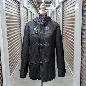 Banana Republic Medium Black Hooded Peacoat Wool Coat Toggle ButtonsZip Closure
